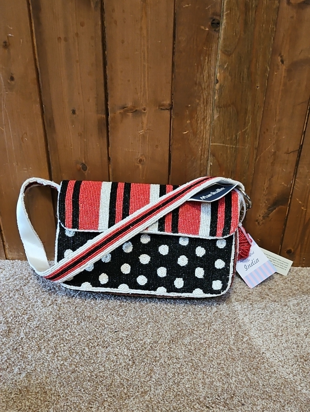 Beaded  Black & Red Polka Dot Crossbody Bag